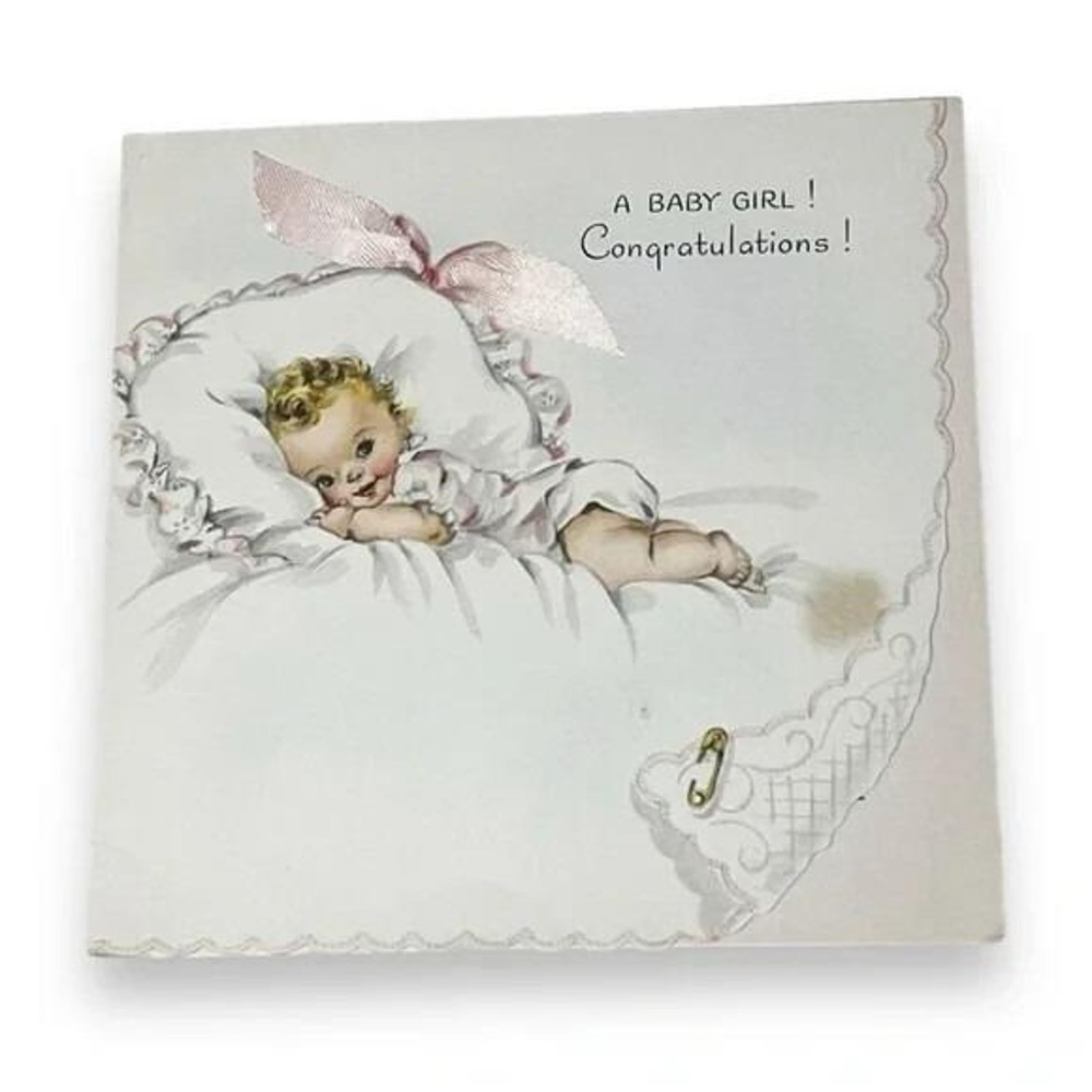 Hallmark A Baby Girl Congratulations c1946 Vintage Greeting Card DBX